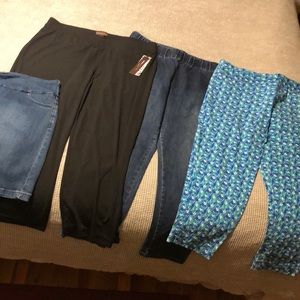 3 pants. All PXL w stretch. 1 skinny Jean, 1 print, 1 black palazzo. Plus skirt